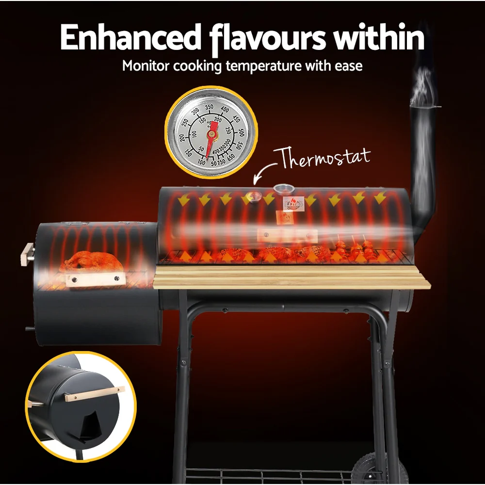 2-in-1 offset BBQ Smoker - Black - Nurns