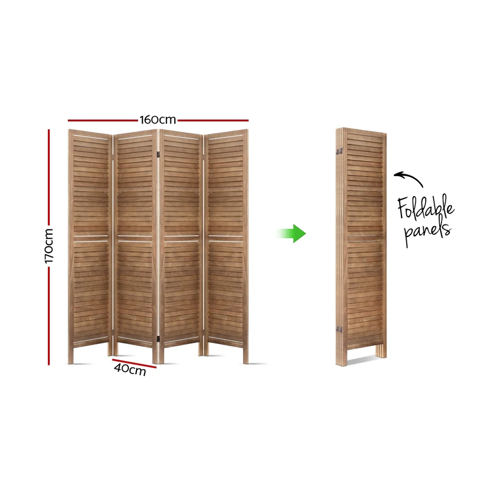 4 Panel Room Divider Screen 160x170cm - Oak - Nurns