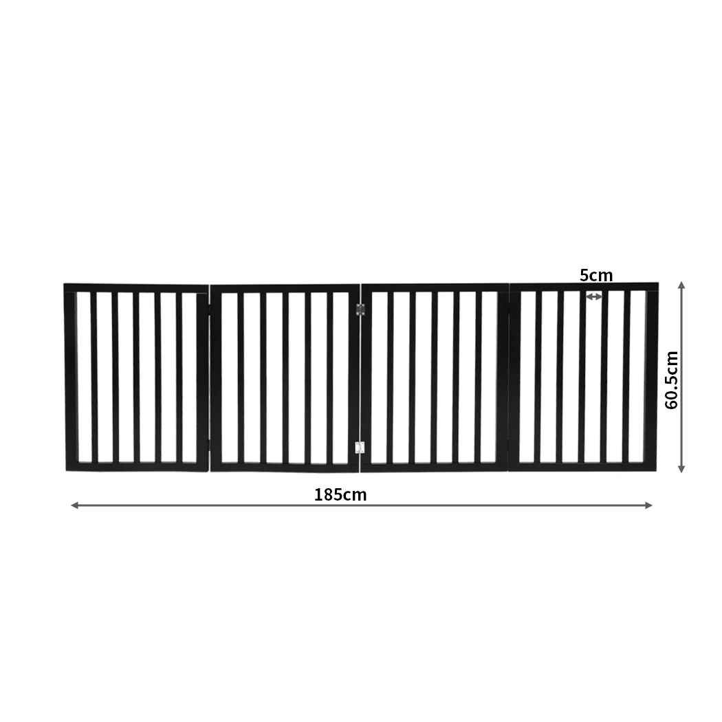 4 Panels Wooden Pet Gate Dog Fence Safety Stair Barrier Security Door Black - Nurns