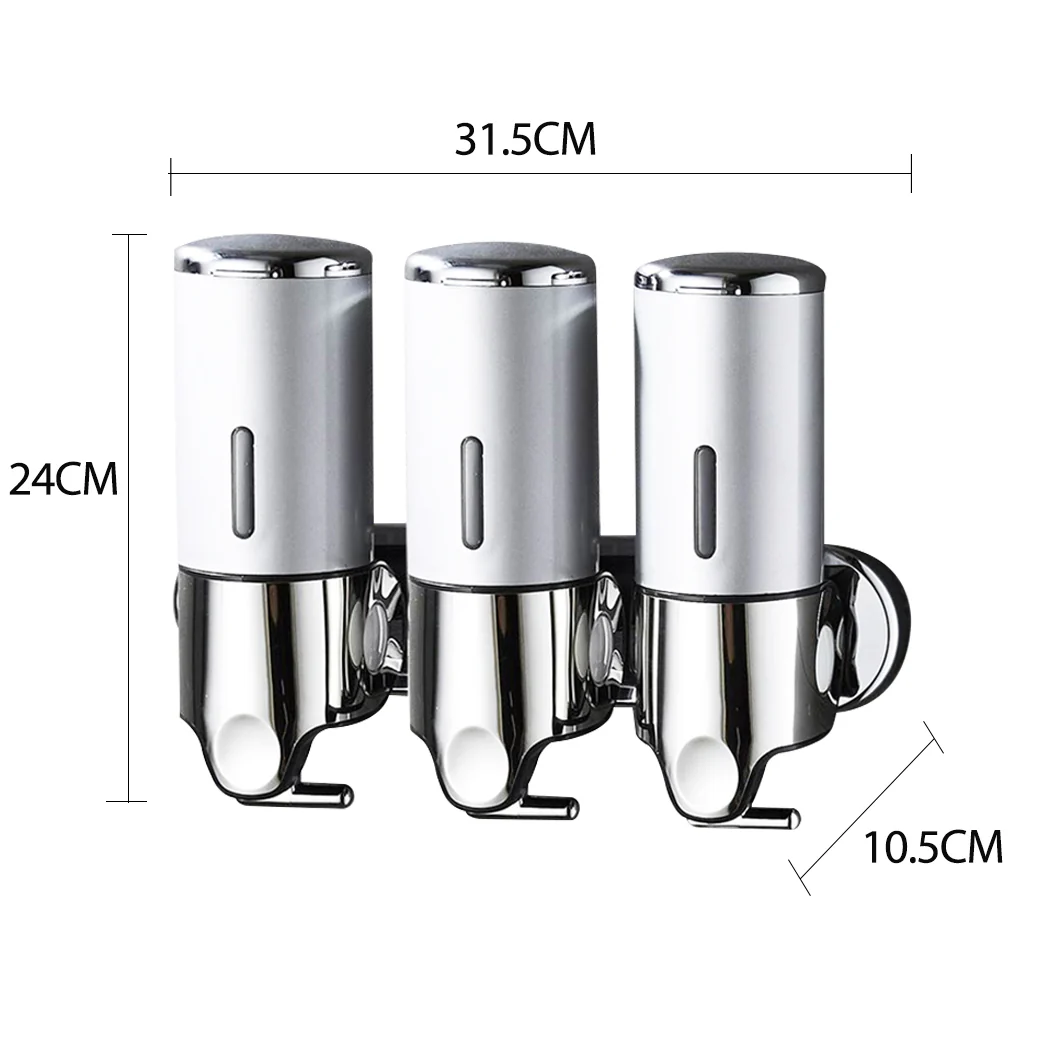3 Bottles Bathroom Shower Soap Shampoo Gel Dispenser Pump Wall 1500ml Silver - Nurns