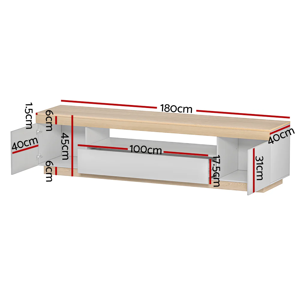 180cm TV Cabinet Entertainment Unit Stand - White Wood - Nurns