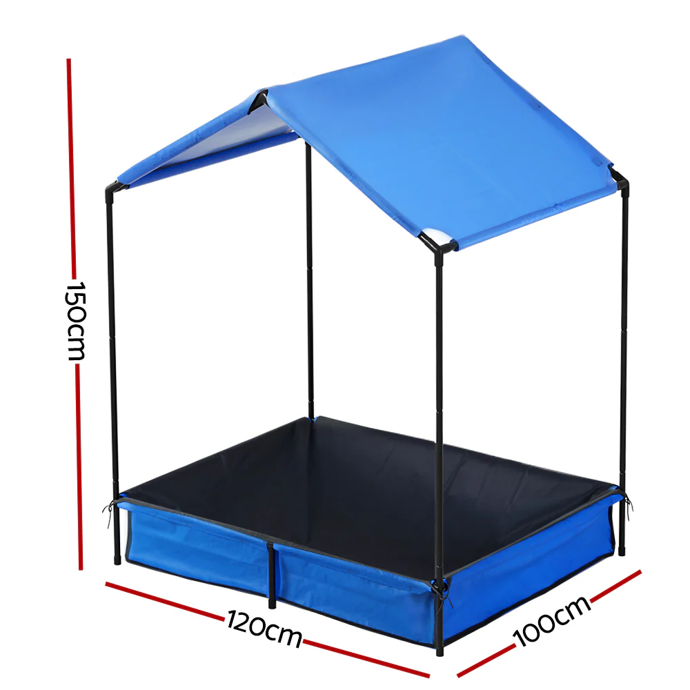120cm Kids Sandpit Metal Sandbox Sand Pit with Canopy Cover Outdoor Toys - Nurns