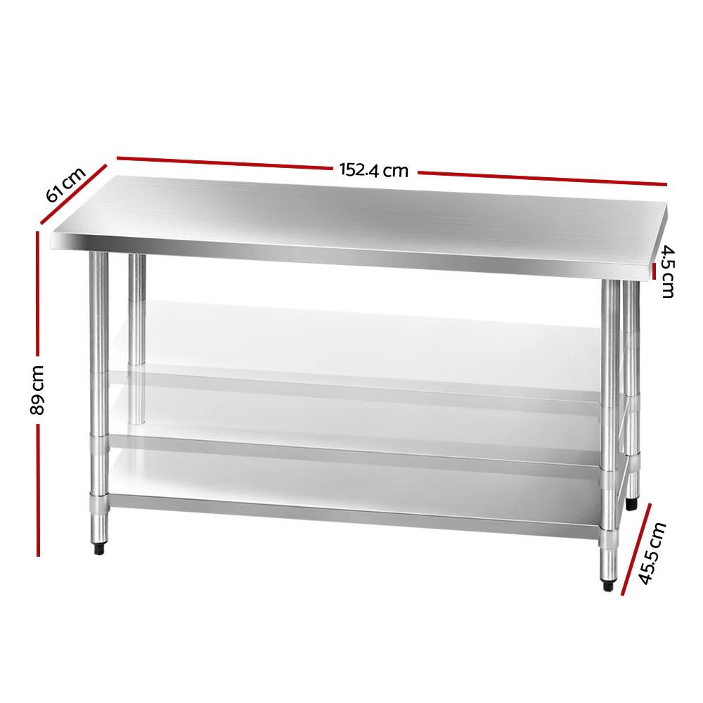 1524mmx610mm Commercial Stainless Steel Kitchen Bench - Nurns