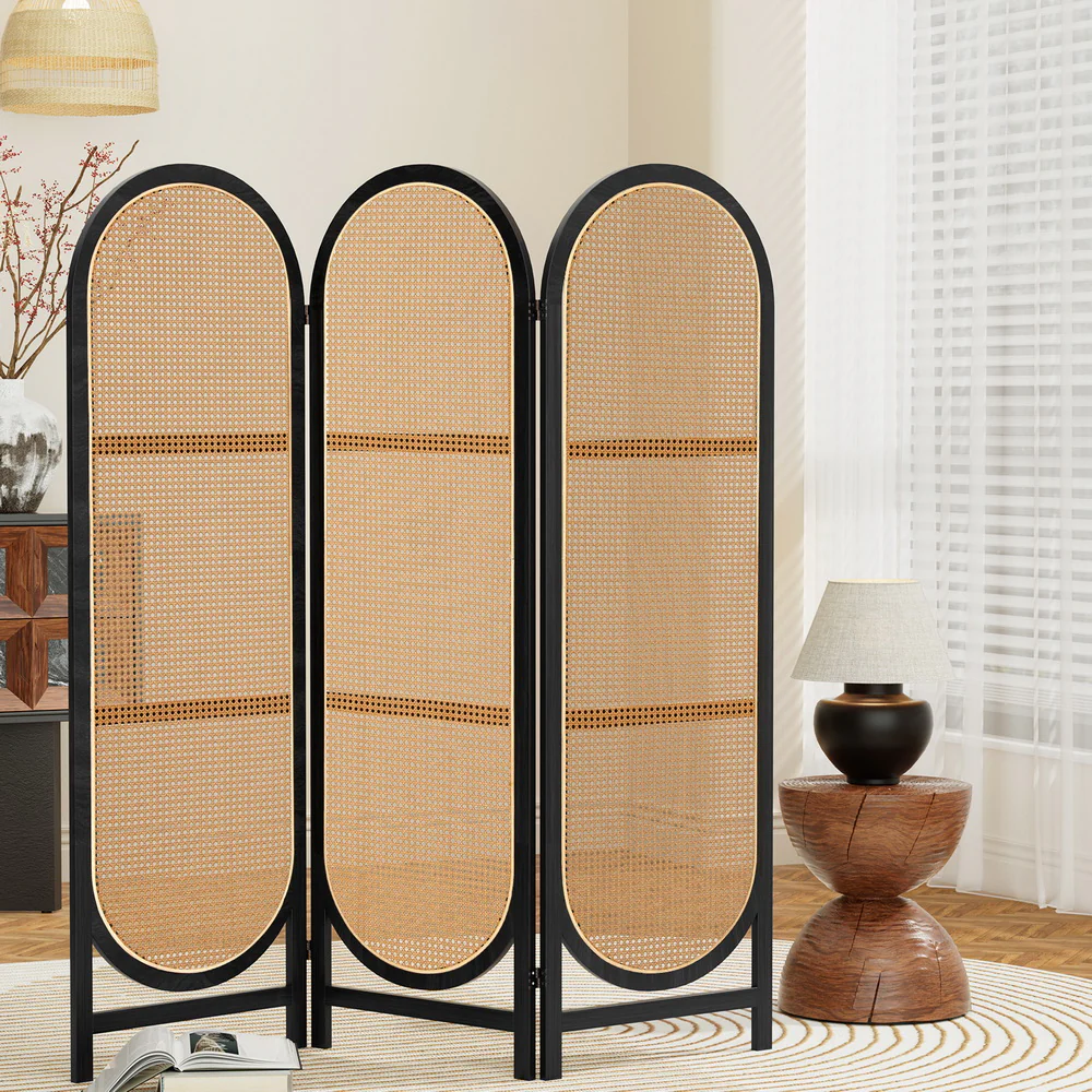 3 Panel Room Divider Screen 151x180cm Rattan - Brown - Nurns