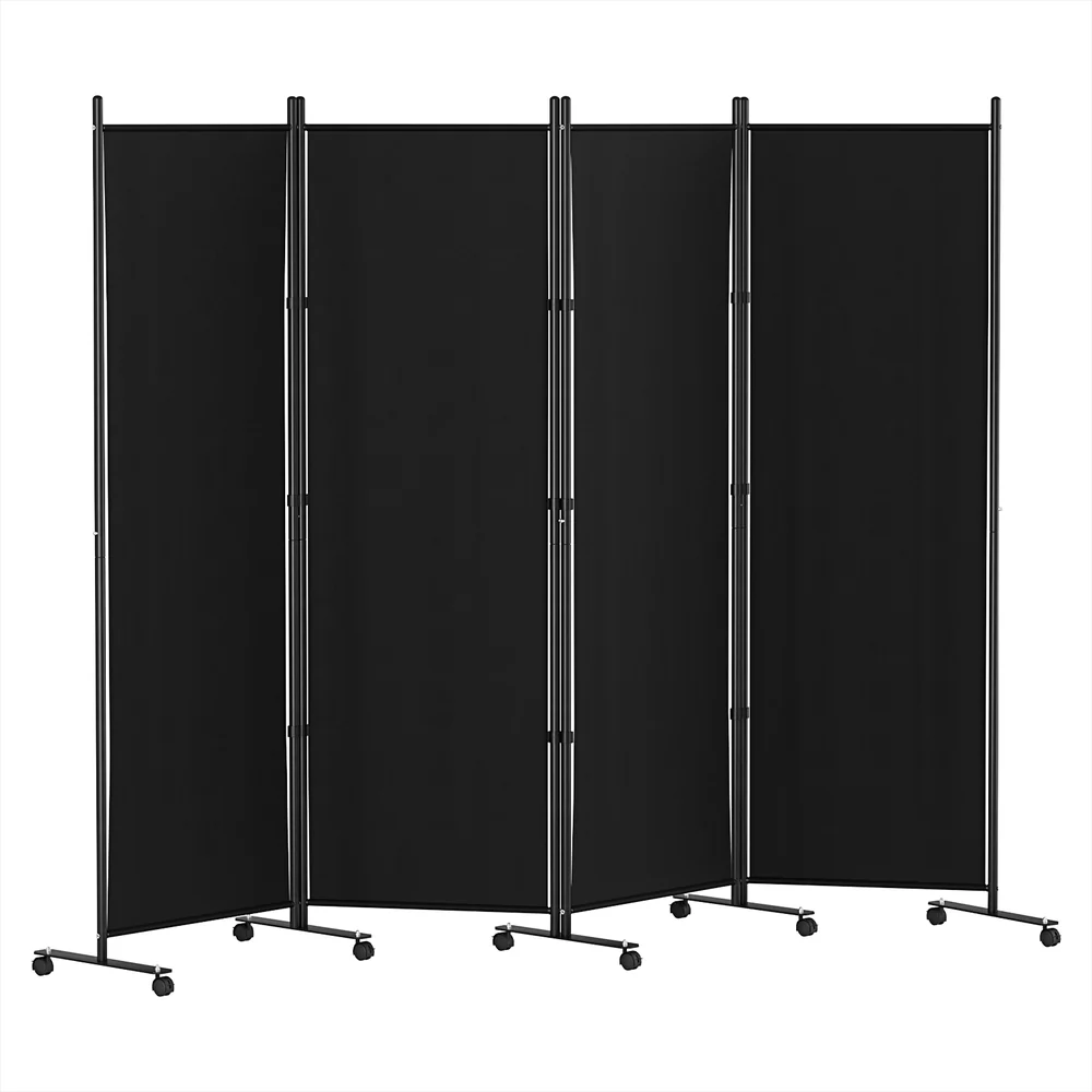 4 Panel Room Divider Screen 217cm Wheel Fabric - Black - Nurns