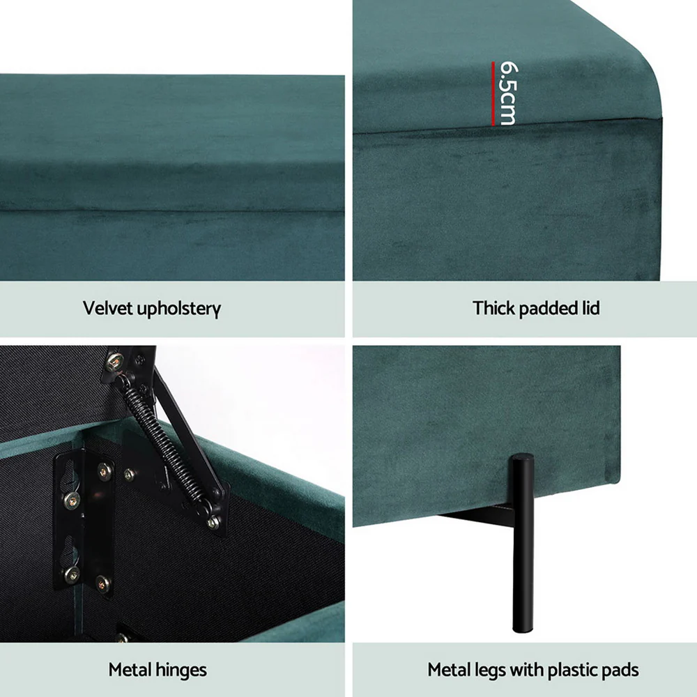 140cm Storage Ottoman Blanket Box Velvet - Green - Nurns