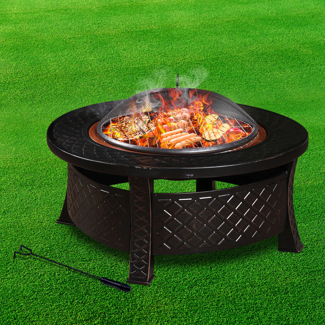 3 in 1 Outdoor Garden Fire Pit BBQ Firepit Brazier Round Stove Patio Heater - Nurns