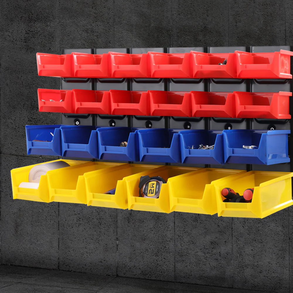 24 Bin Wall Mounted Rack Storage Tools Steel Board Organiser Work Bench Garage - Nurns