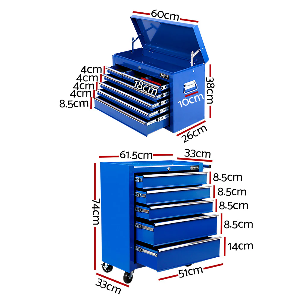 14 Drawers Toolbox Chest Cabinet Mechanic Trolley Garage Tool Storage Box - Blue - Nurns