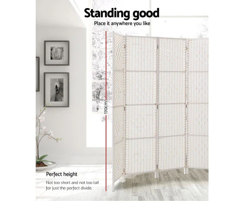 4 Panel Room Divider Screen 163x170cm Woven - White - Nurns