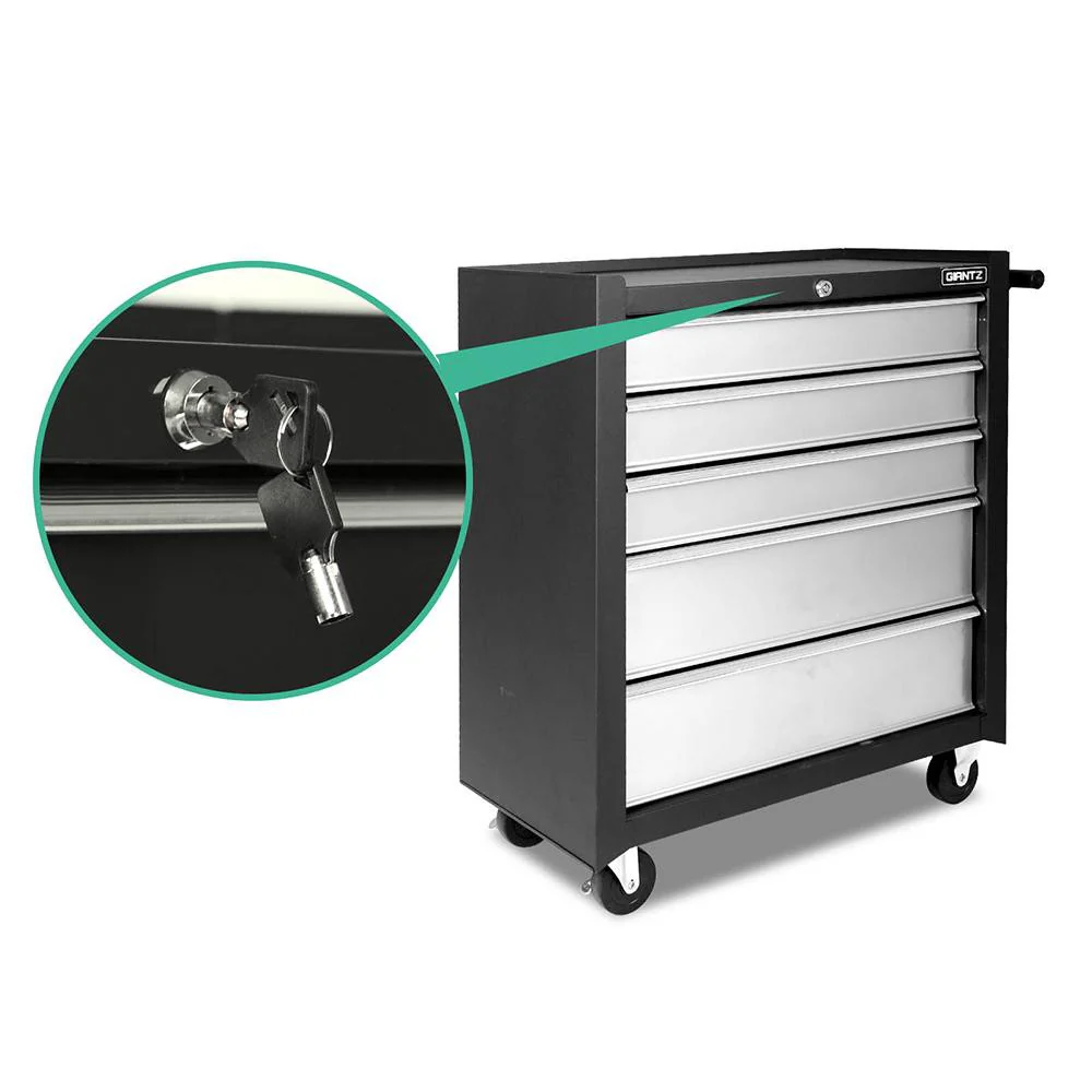5 Drawer Mechanic Tool Box Cabinet Storage Trolley - Black & Grey - Nurns