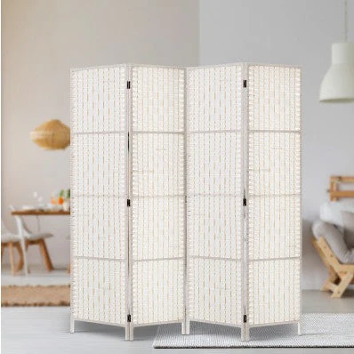 4 Panel Room Divider Screen 163x170cm Woven - White - Nurns