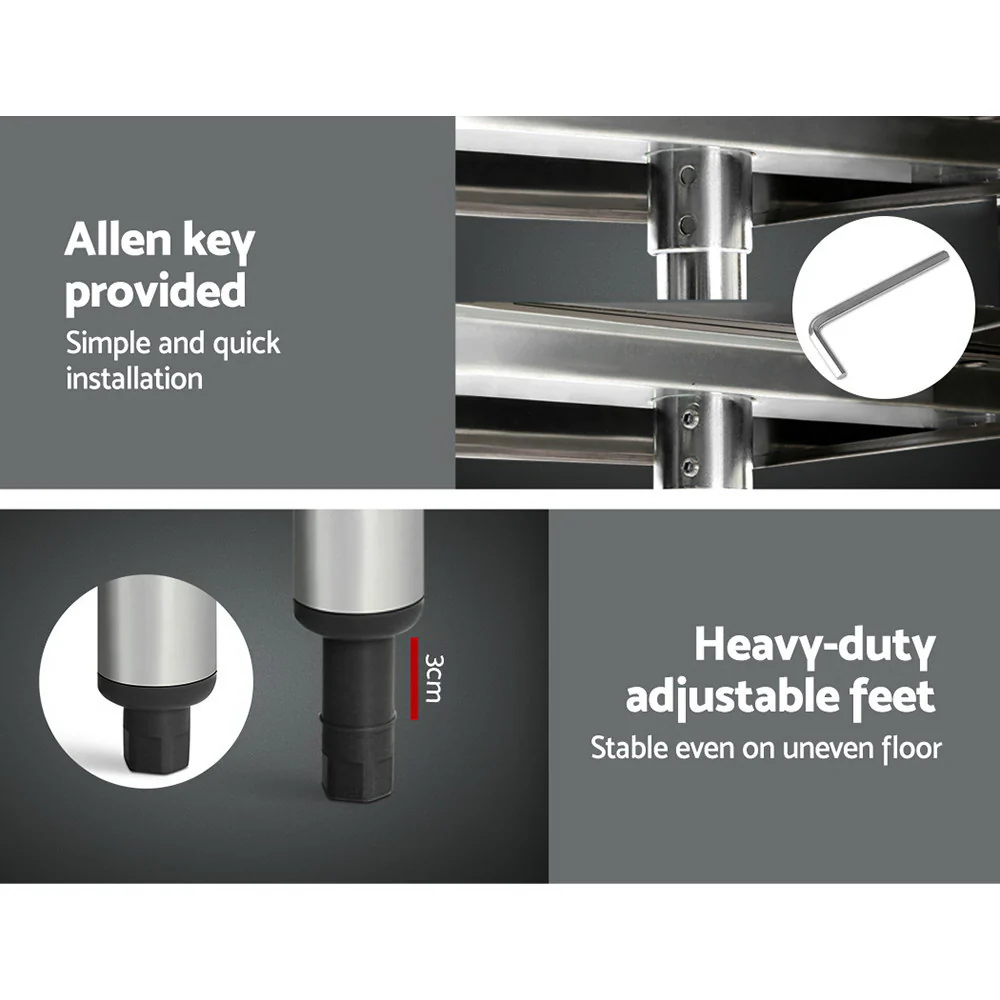 1829x762mm Commercial Stainless Steel Kitchen Bench with 4pcs Castor Wheels - Nurns