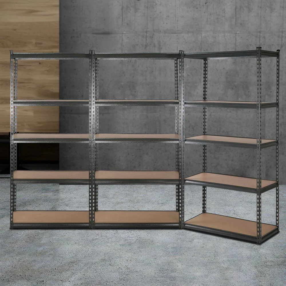 3x1.8M 5-Shelves Steel Warehouse Shelving Racking Garage Storage Rack Grey - Nurns