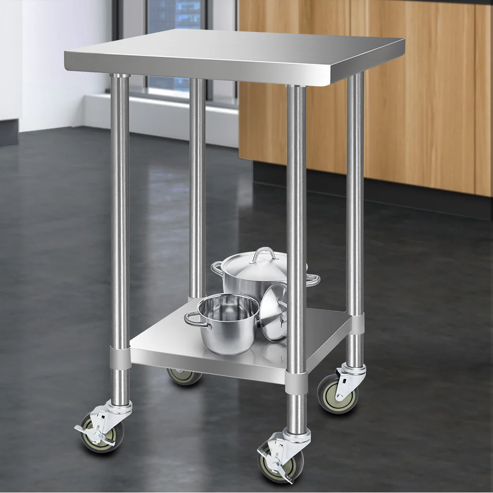430 Stainless Steel Kitchen Benches Work Bench Food Prep Table with Wheels 610MM x 610MM - Nurns