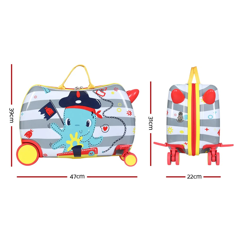 17inch Kids Ride On Luggage Children Suitcase Trolley Travel - Octopus - Nurns