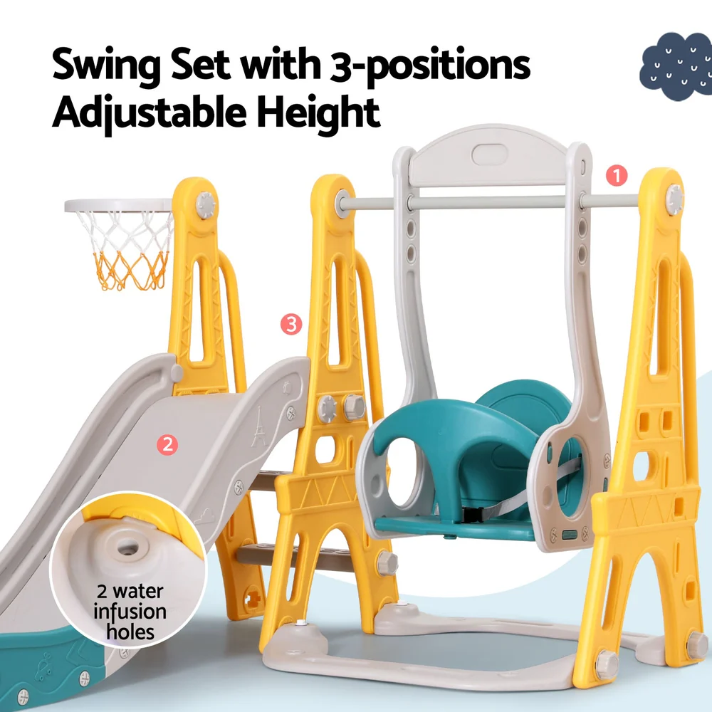 140cm Kids Slide Swing Set Basketball Outdoor Toys Adjustable Height - Green - Nurns
