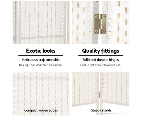 4 Panel Room Divider Screen 163x170cm Woven - White - Nurns