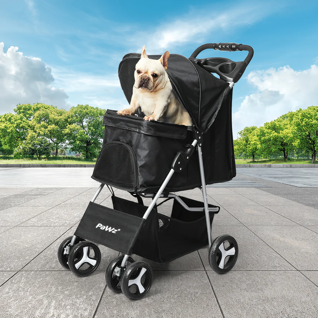 4 Wheels Pet Stroller Dog Cat Cage Puppy Pushchair Travel Walk Carrier Pram - Nurns