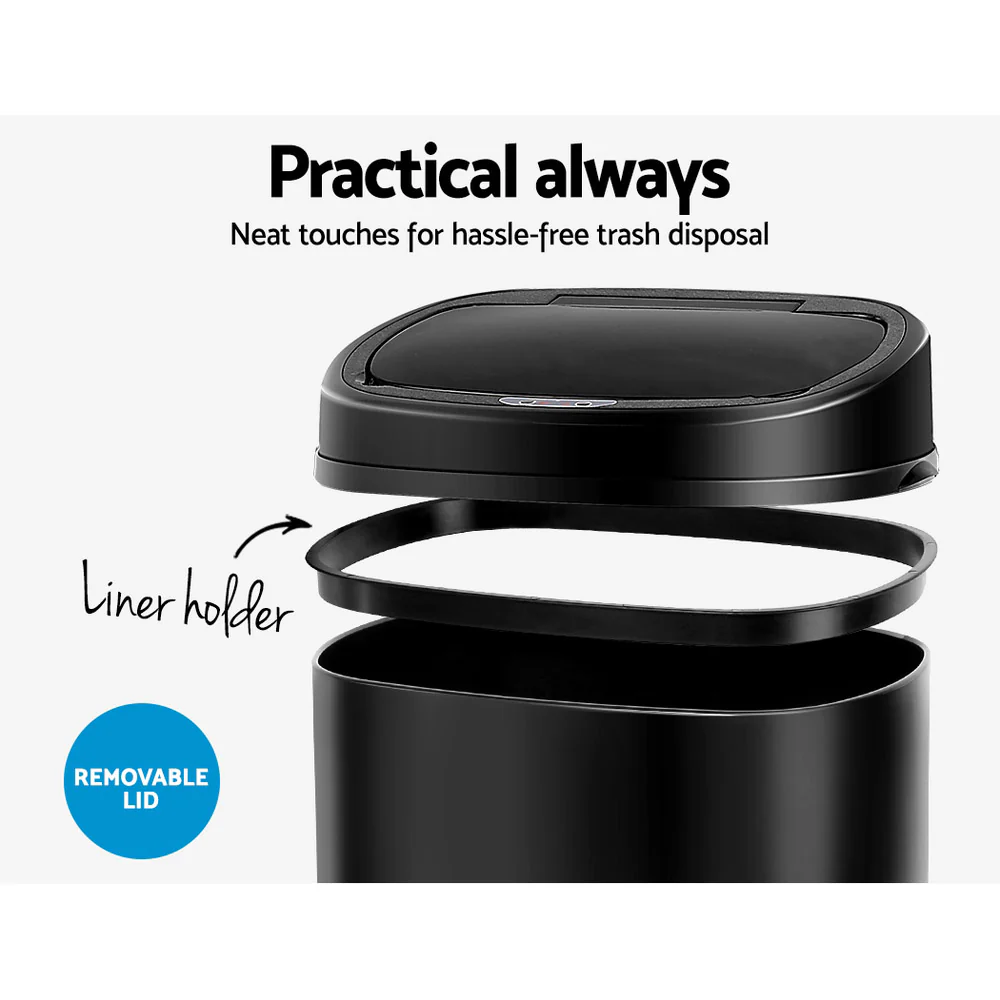 58L Motion Sensor Rubbish Bin - Black - Nurns