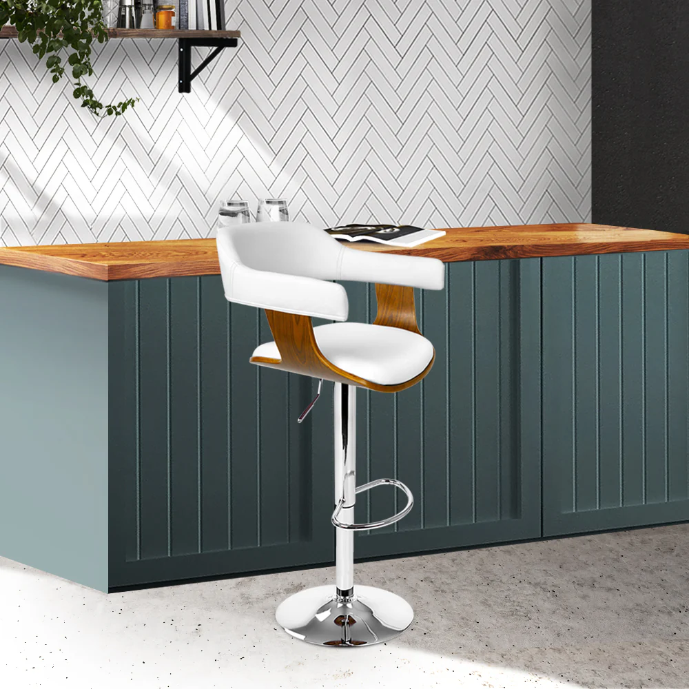 110cm Chalcis Wooden PU Leather Bar Stool - White & Wood - Nurns