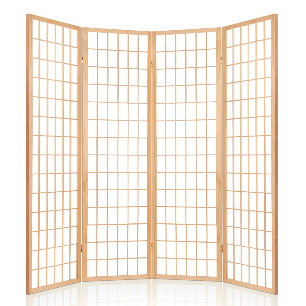4 Panel Room Divider Screen 174x179cm - Natural - Nurns
