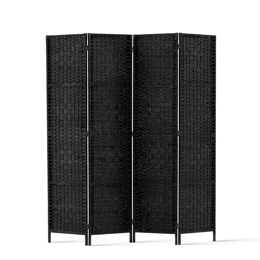 4 Panel Room Divider Screen 163x170cm Woven - Black - Nurns