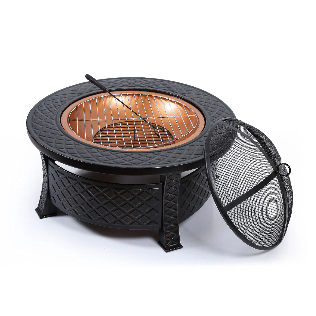 3 in 1 Outdoor Garden Fire Pit BBQ Firepit Brazier Round Stove Patio Heater - Nurns
