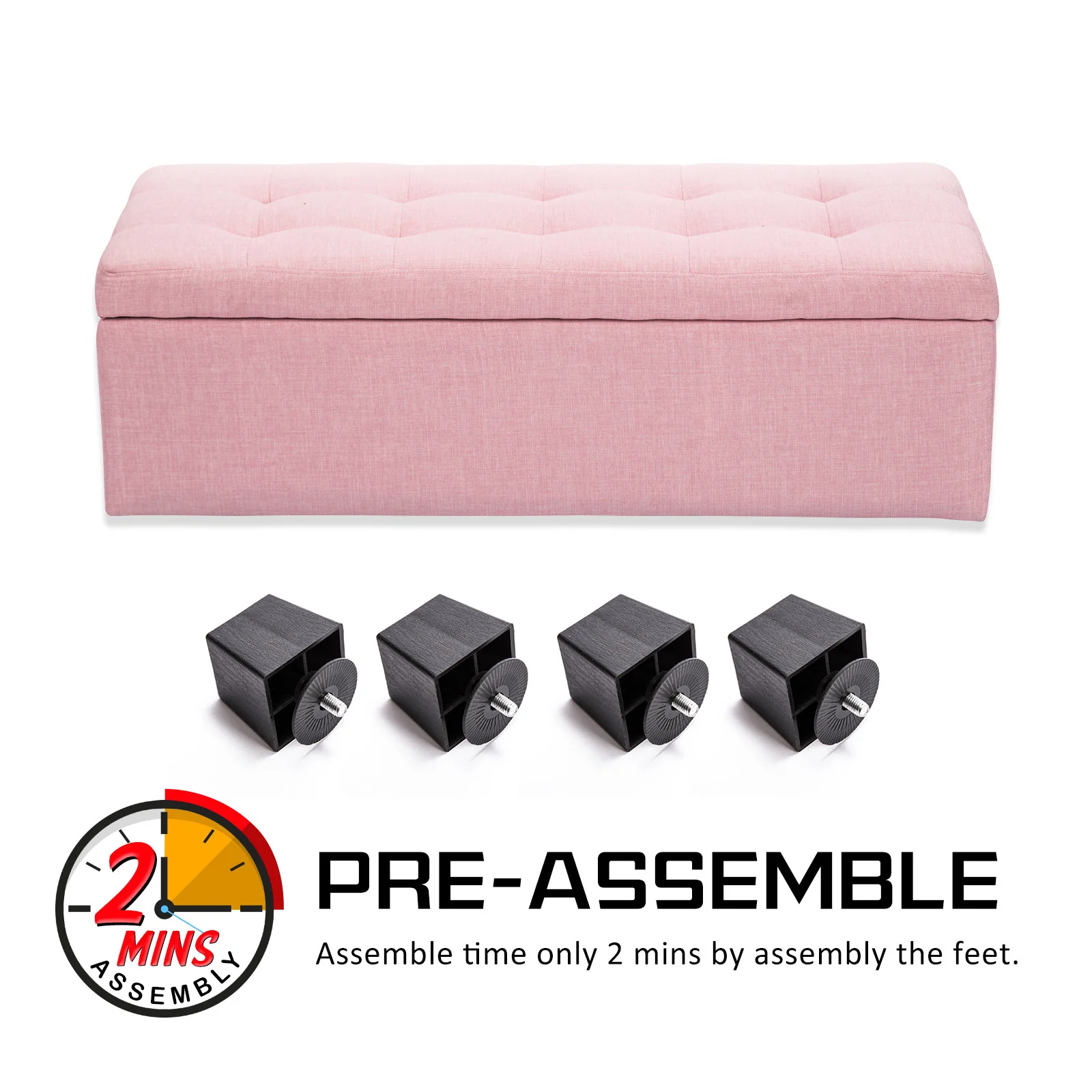 102cm Storage Ottoman Stool Fabric - Pink - Nurns