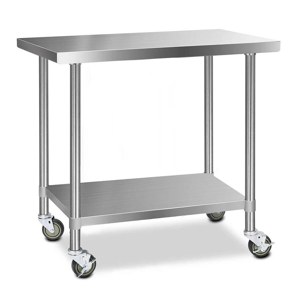 430 Stainless Steel Kitchen Benches Work Bench Food Prep Table with Wheels 1219Mmx610MM - Nurns