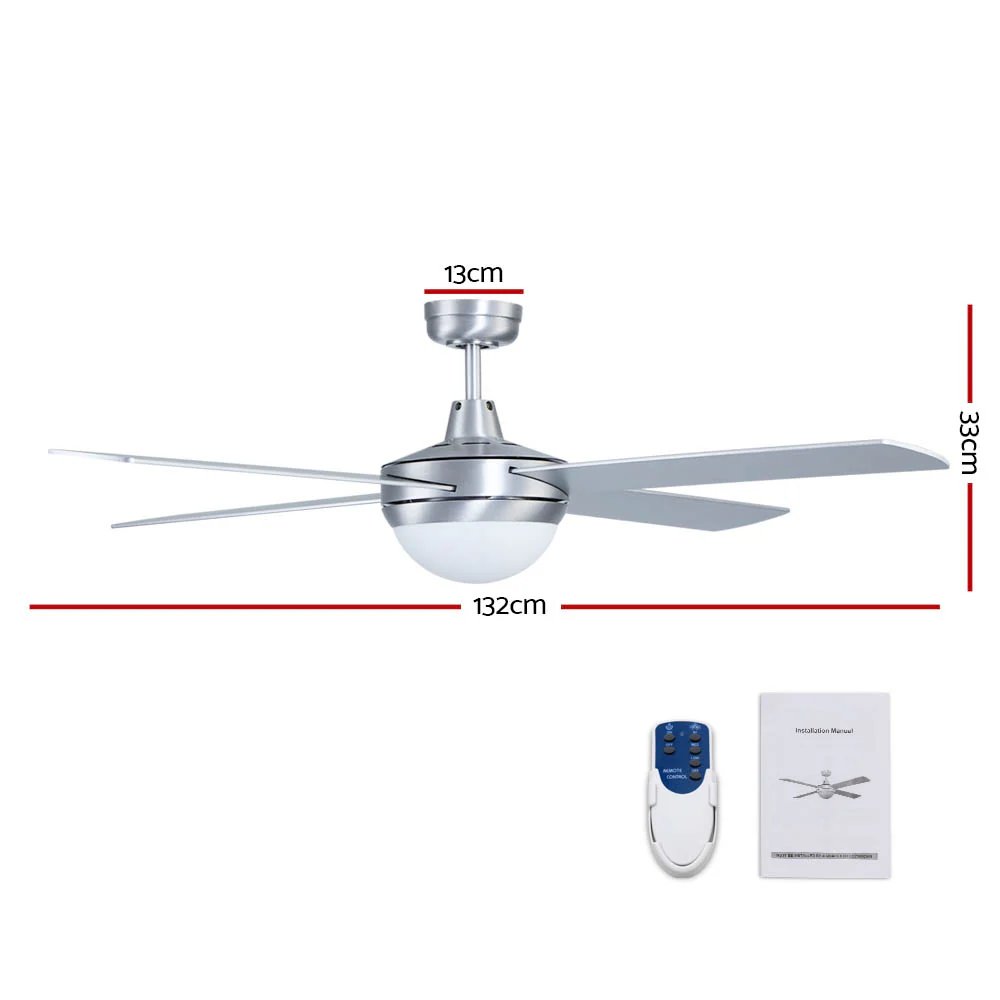 52'' Ceiling Fan w/Light w/Remote Timer - Silver - Nurns
