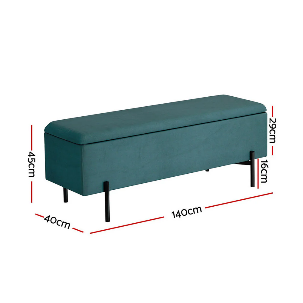 140cm Storage Ottoman Blanket Box Velvet - Green - Nurns