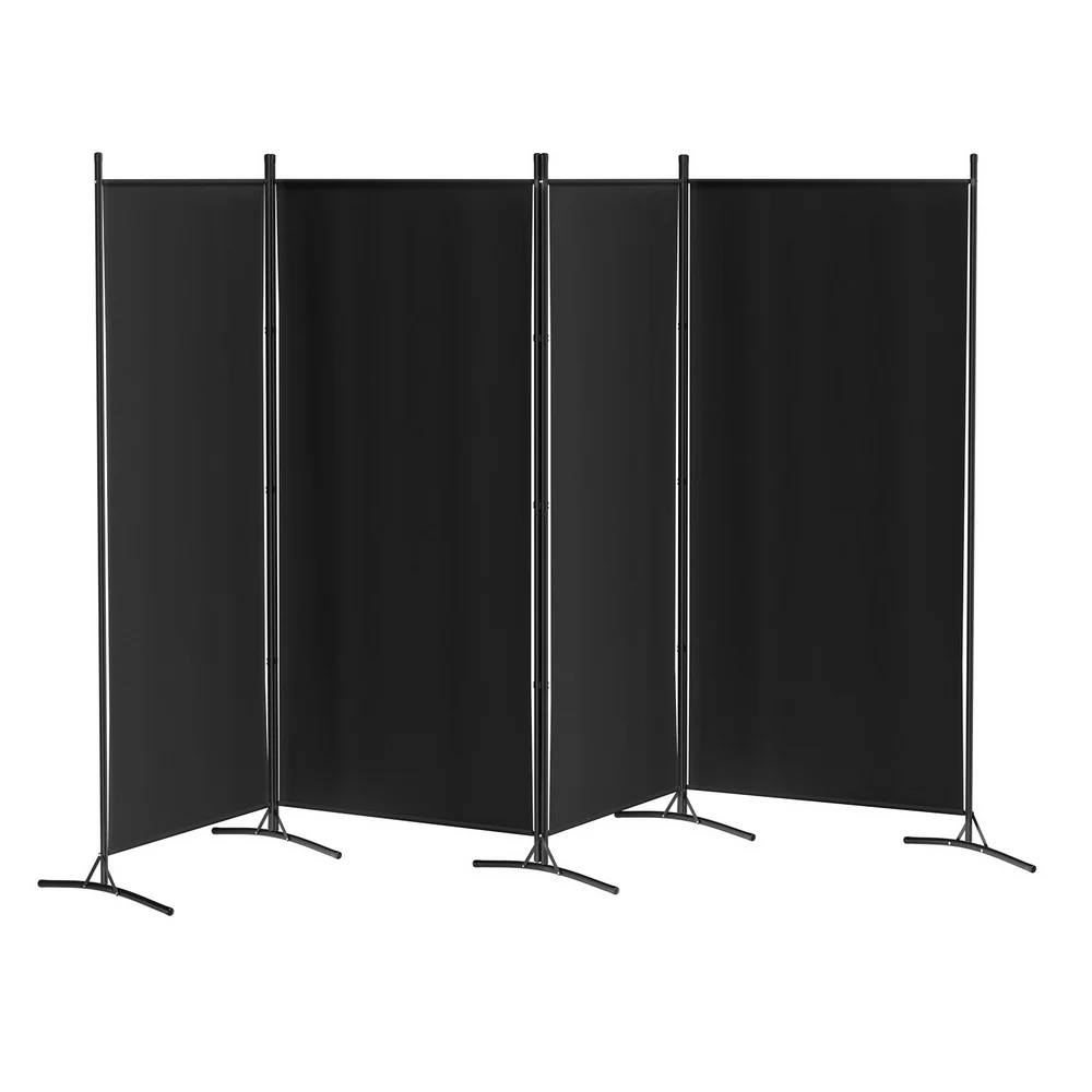 4 Panel Room Divider Screen 345x180cm Fabric - Black - Nurns