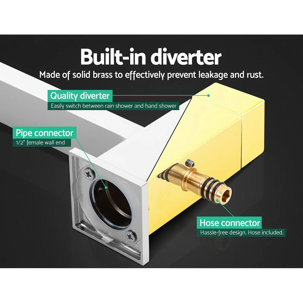 10'' Rain Shower Head Set Handheld Square High Pressure Twins Tap Chrome - Nurns