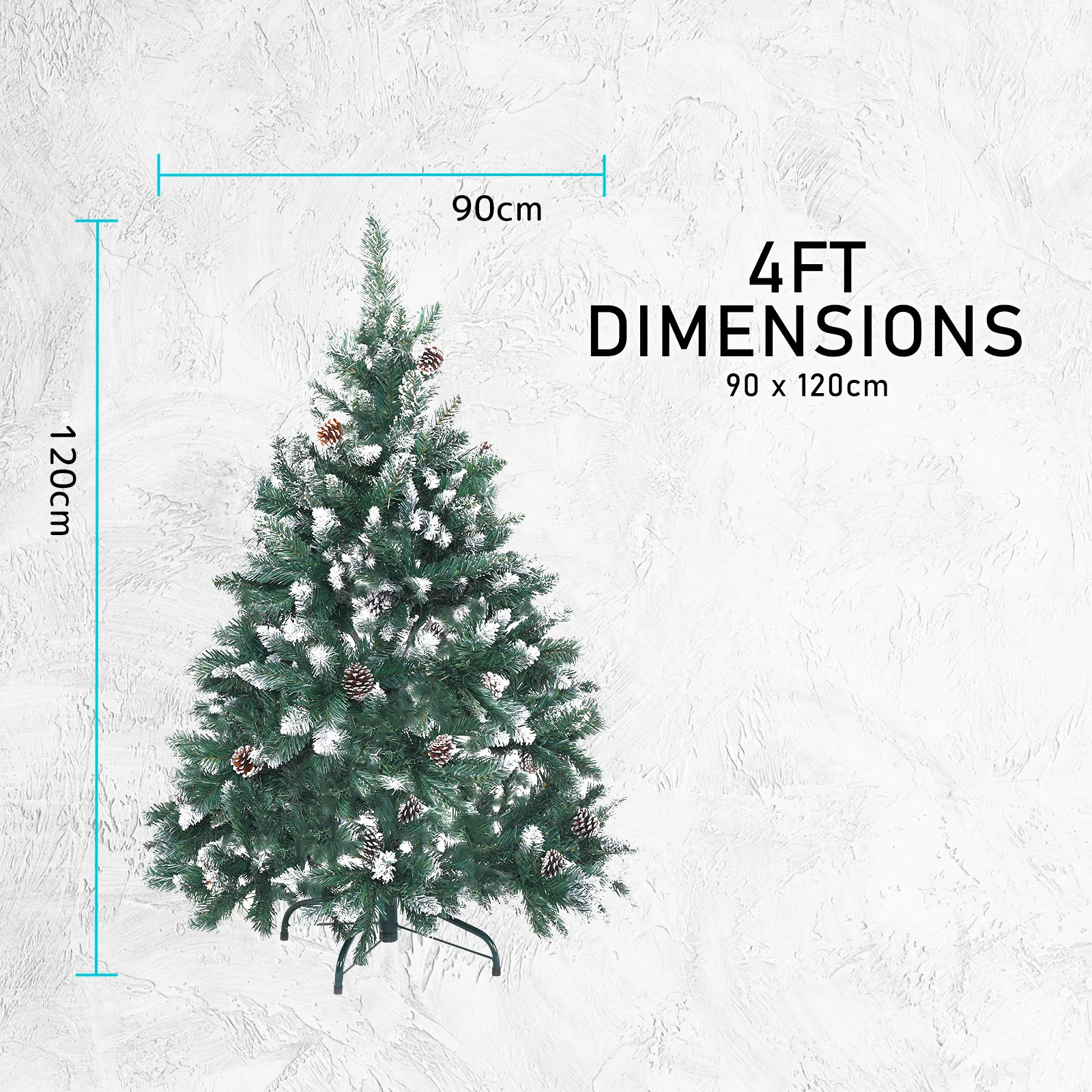 4ft 1.2m 390 Tips Snowy Christmas Tree Xmas Pine Cones Green - Nurns