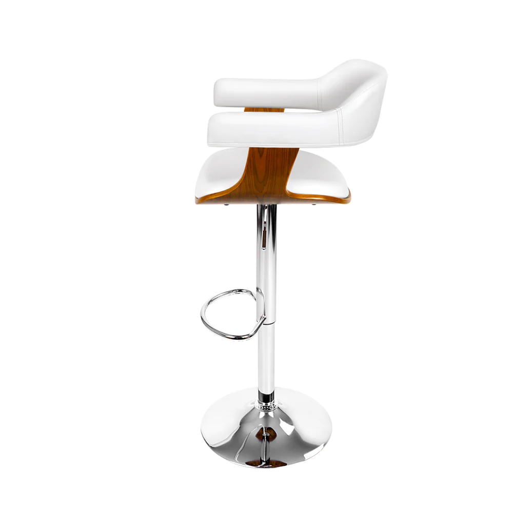 110cm Chalcis Wooden PU Leather Bar Stool - White & Wood - Nurns