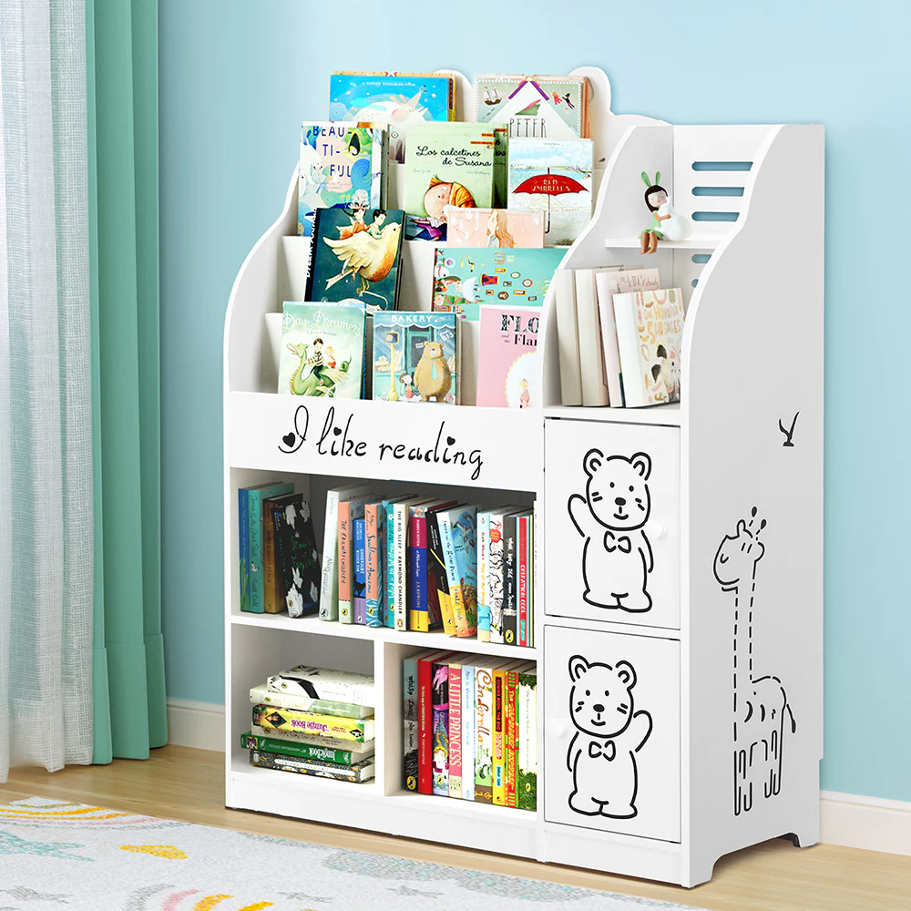 4 Tiers Kids Bookshelf Storage Children Bookcase Toy Organiser Display - Nurns