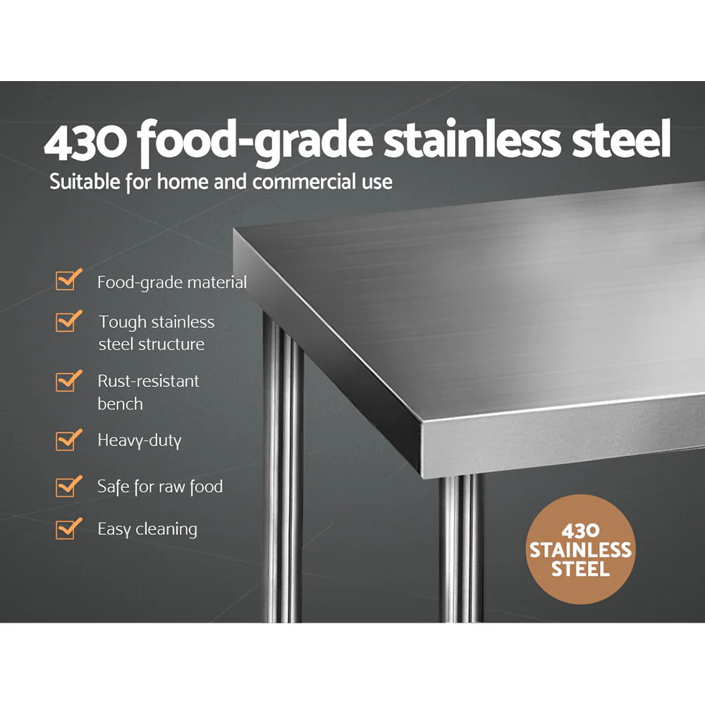 1829x762mm Commercial Stainless Steel Kitchen Bench - Nurns
