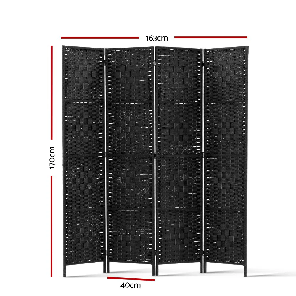 4 Panel Room Divider Screen 163x170cm Woven - Black - Nurns