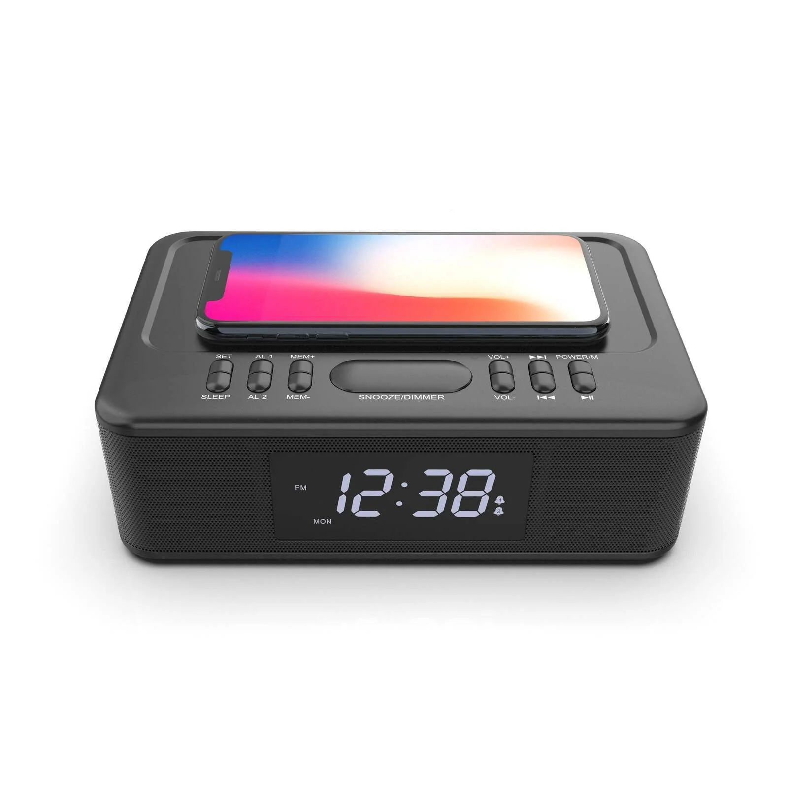 2in1 10W Wireless Fast Charging Wireless Streaming/FM Radio Alarm Clock w/ USB/AUX - Nurns