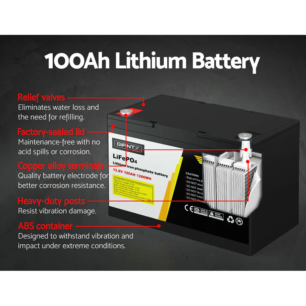 12V 100Ah Lithium Battery LiFePO4 Deep Cycle Box Solar Caravan Camping - Nurns