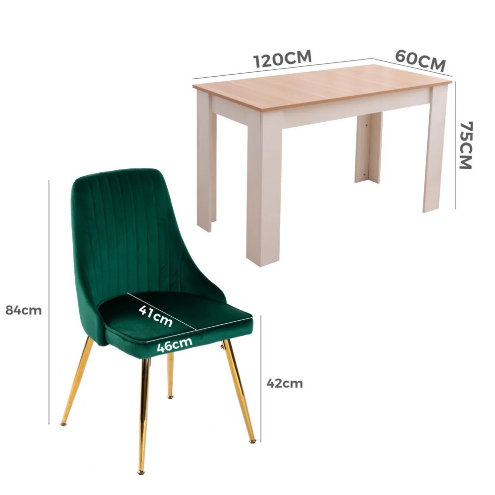 5-Piece Elvio Green Dining Table & Chair Set Rectangular Velvet - Nurns