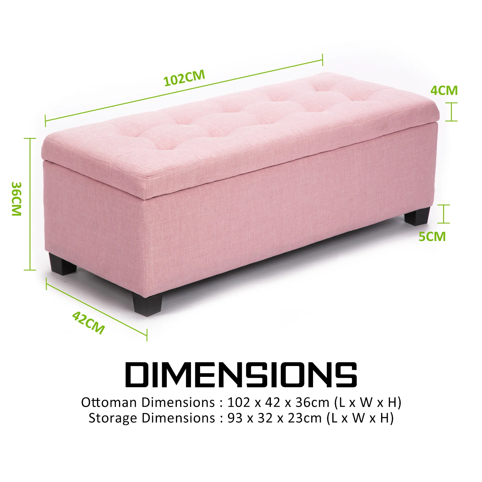 102cm Storage Ottoman Stool Fabric - Pink - Nurns