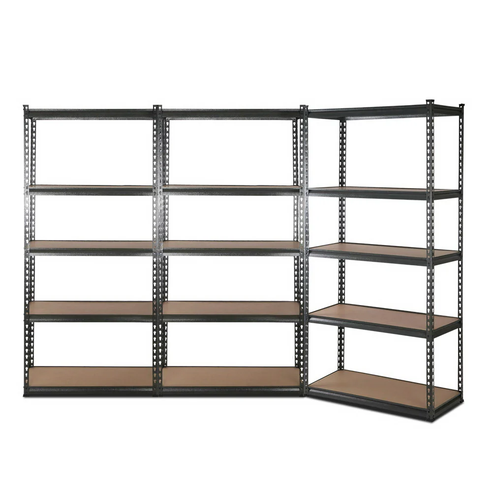 3x1.8M 5-Shelves Steel Warehouse Shelving Racking Garage Storage Rack Grey - Nurns