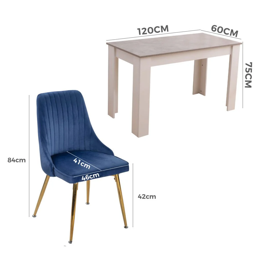 5-Piece Elvio Blue Dining Table & Chair Set Rectangular Velvet - Nurns