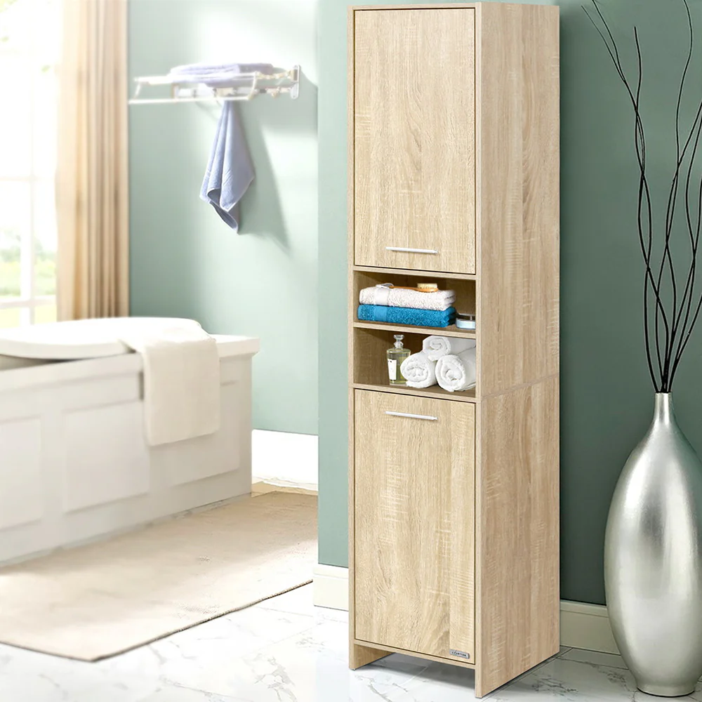 185cm Bathroom Cabinet Tallboy Furniture Toilet Storage Laundry Cupboard Oak - Nurns