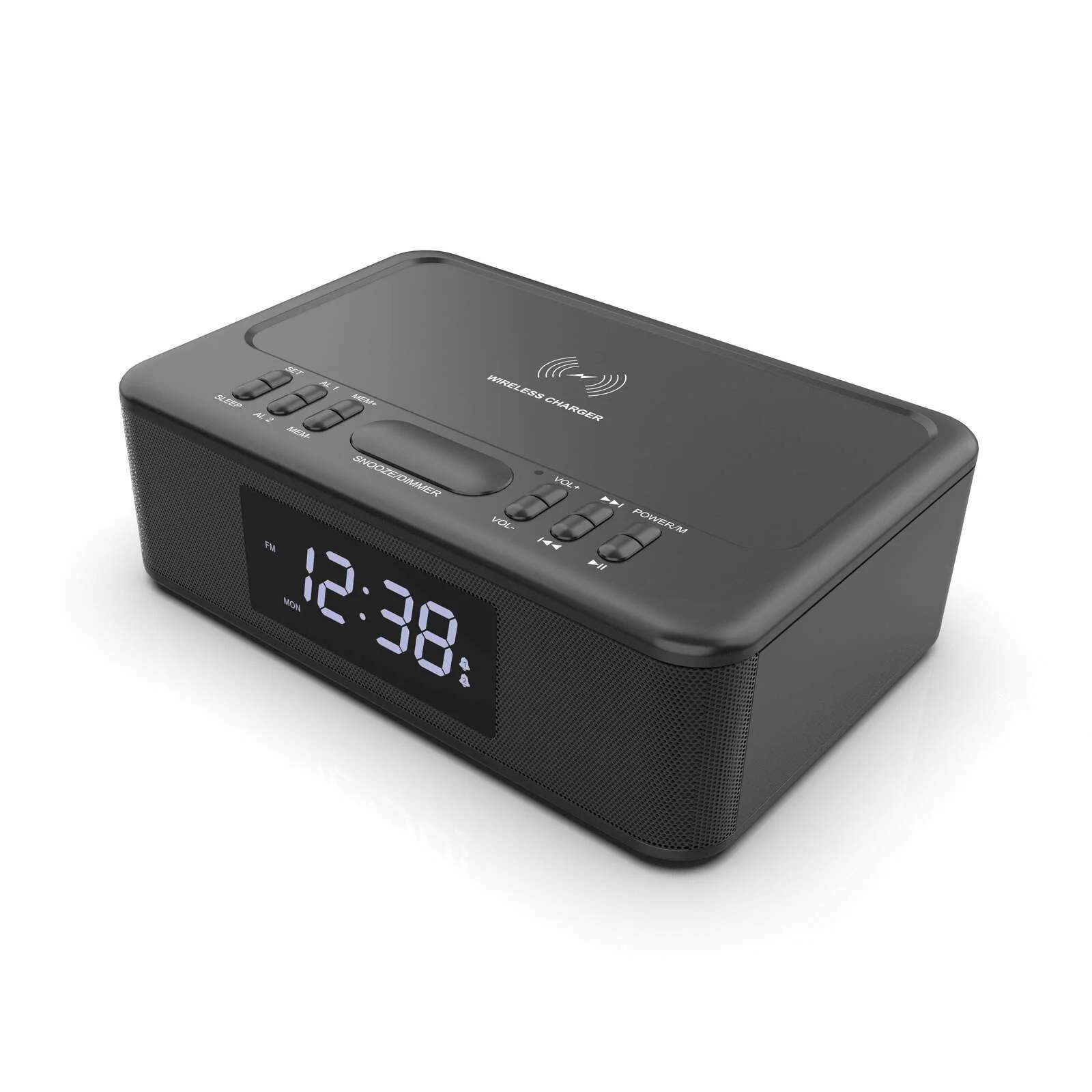 2in1 10W Wireless Fast Charging Wireless Streaming/FM Radio Alarm Clock w/ USB/AUX - Nurns