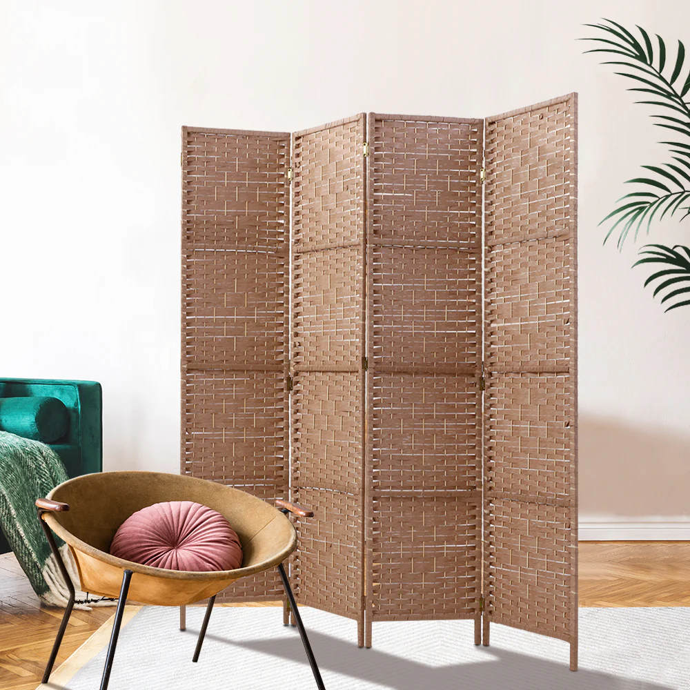 4 Panel Room Divider Screen 163x170cm Woven - Natural - Nurns
