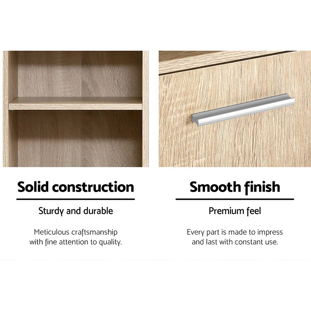 185cm Bathroom Cabinet Tallboy Furniture Toilet Storage Laundry Cupboard Oak - Nurns