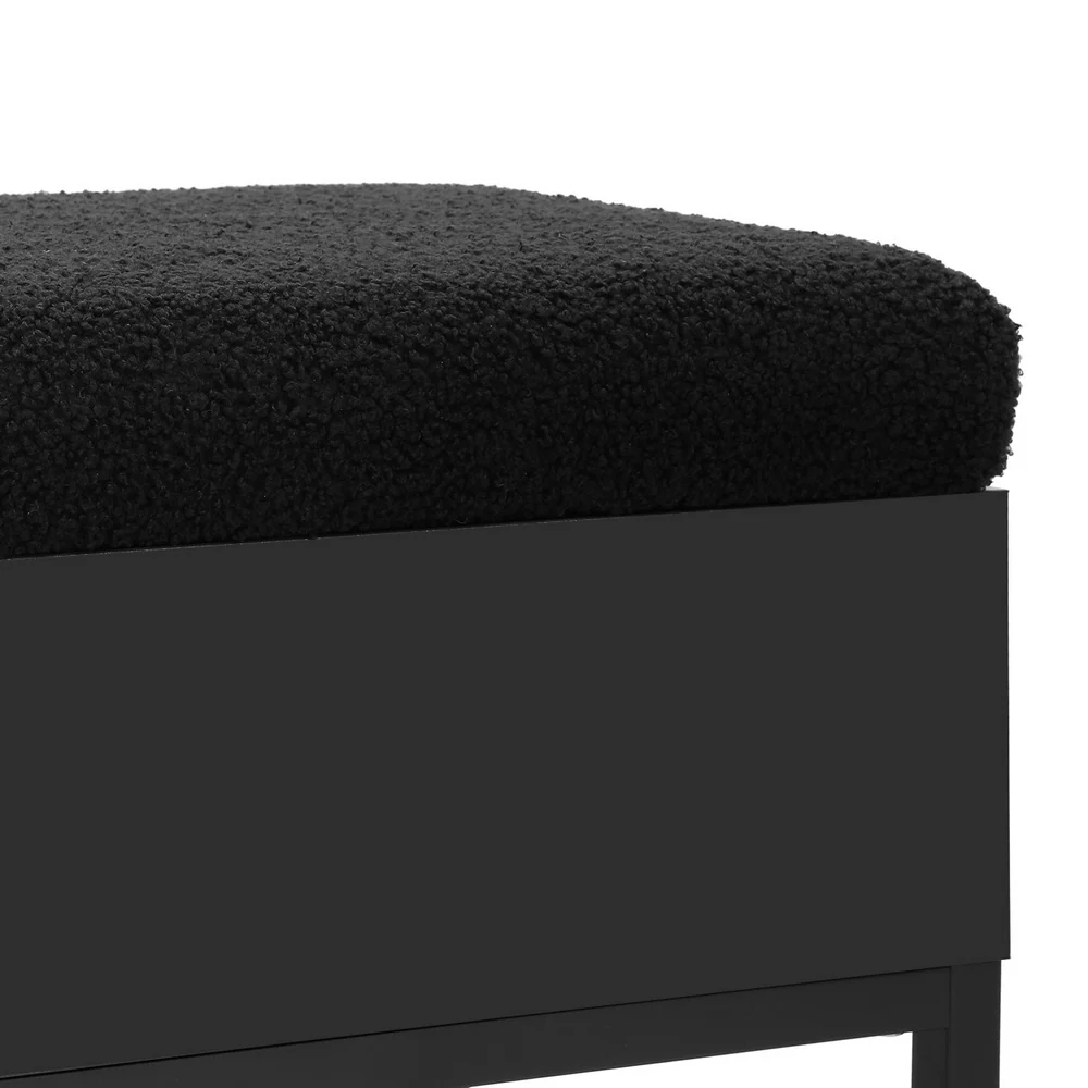 110cm Storage Ottoman Blanket Box Bouclé Shelf - Black - Nurns